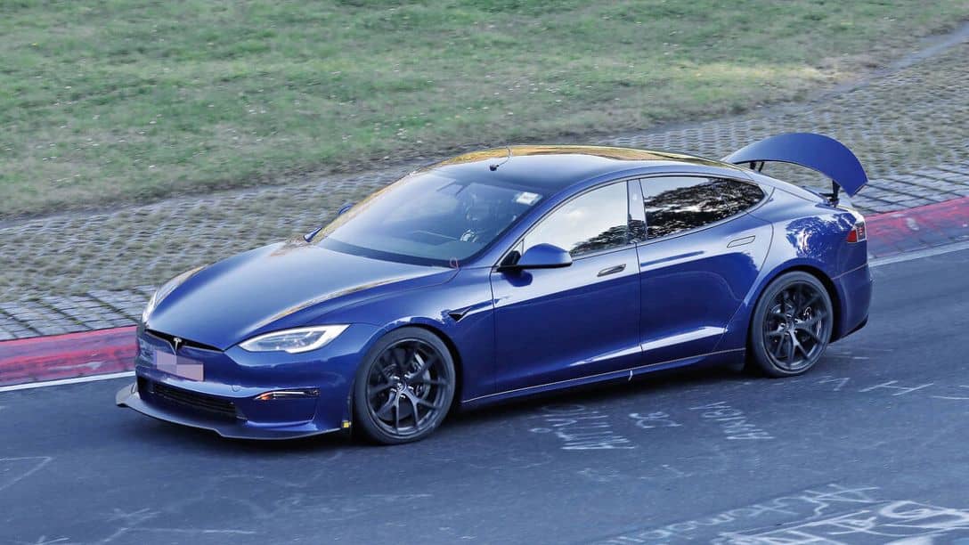 Tesla Model S Track Pack Prototype with Active Aero Front three quarter