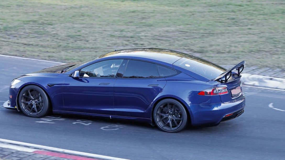 Tesla Model S Track Pack Prototype with Active Aero Side rear