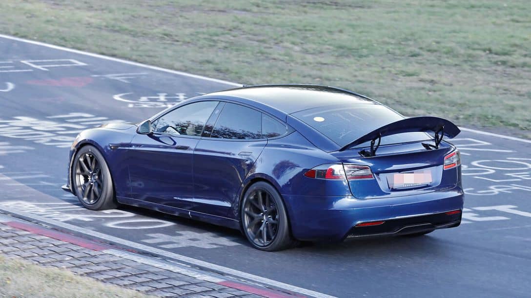 Tesla Model S Track Pack Prototype with Active Aero Rear three quarter
